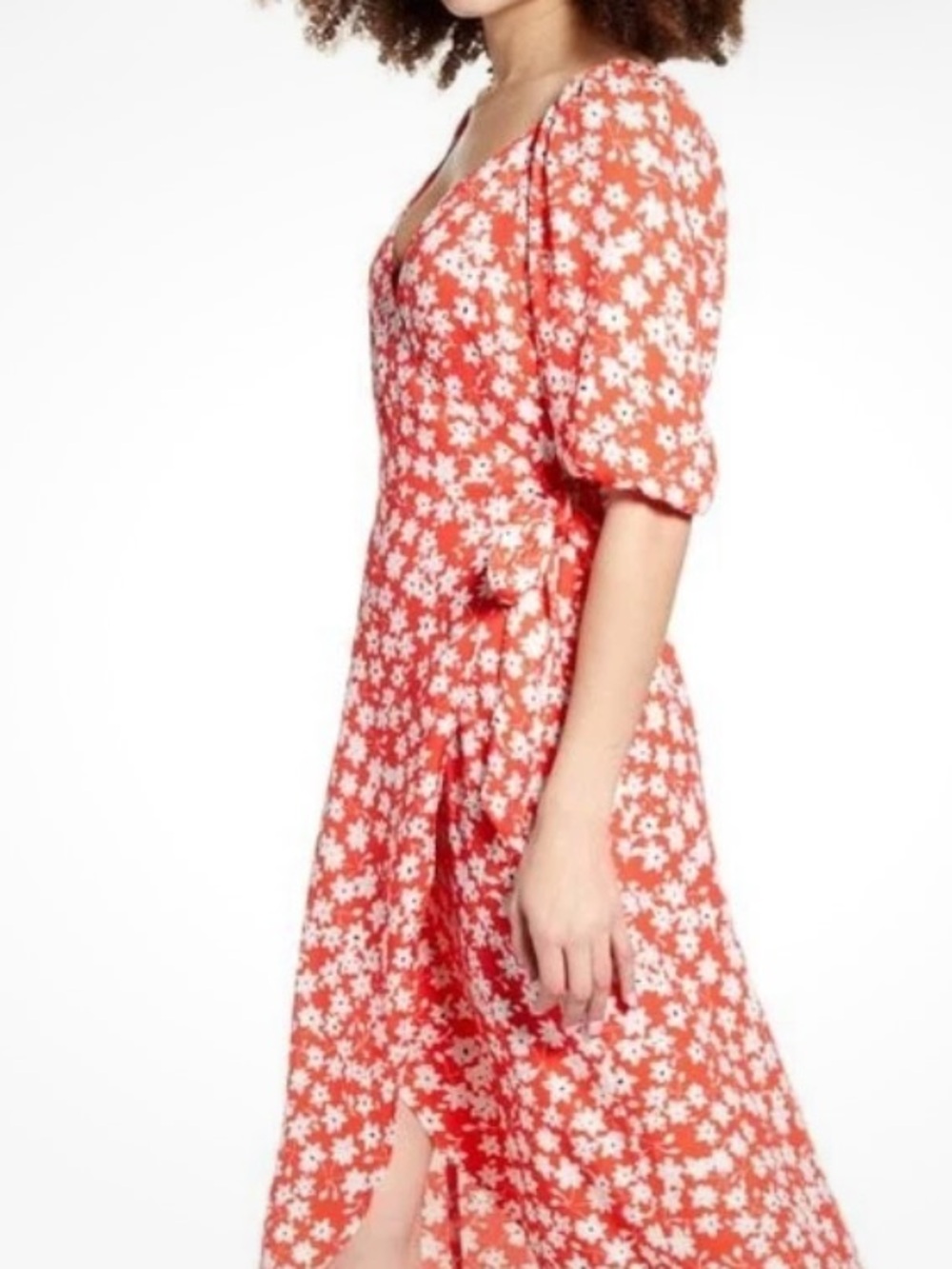 Leith Red Floral Wrap Midi Dress Dress - Picture 3 of 5